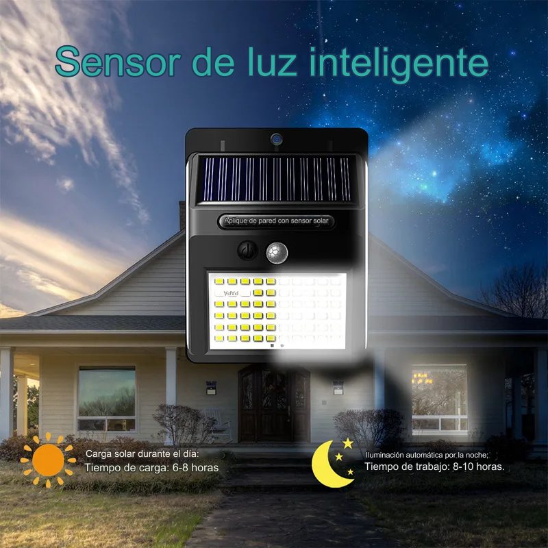 Lampara Solar Exterior 30LED Recargable sensor de movimiento 7 translated image es 28