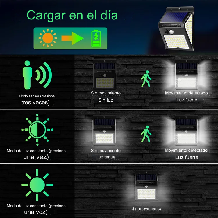 Lampara Solar Exterior 30LED Recargable sensor de movimiento 8 translated image es 31