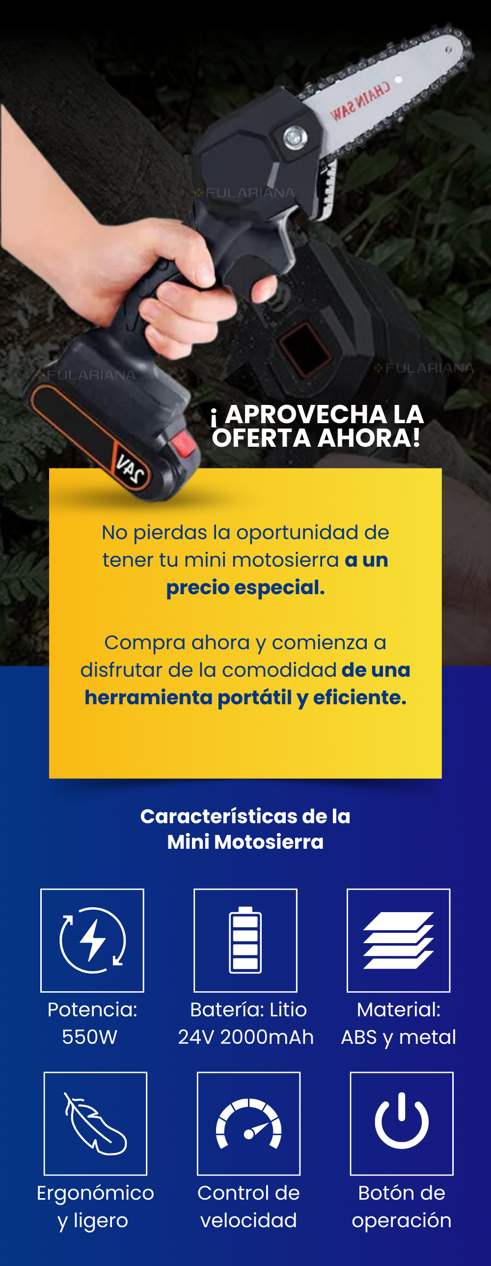 Mini Motosierra Portátil Ergonómica Recargable de 24v 18 2 LP MINI MOTOSSERA VICENTE